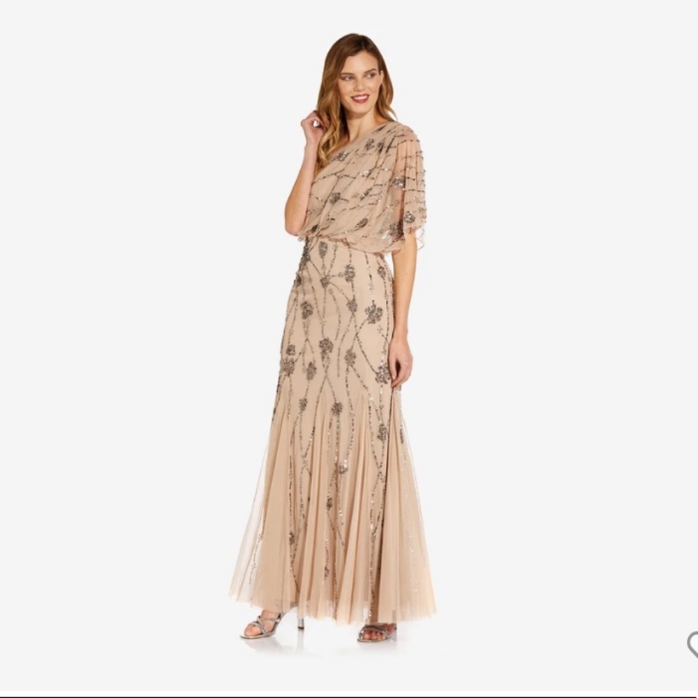 Adrianna Pappell One Shoulder Beaded Gown